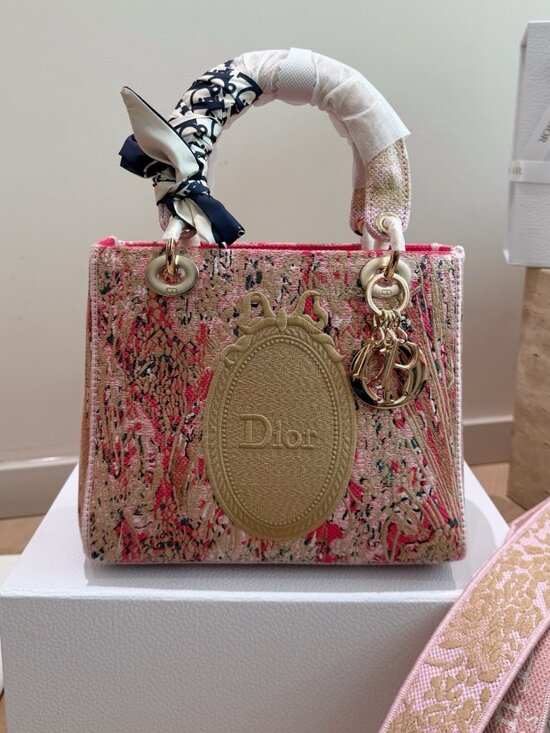 ® Handbags - Dior Lady Embroidered Pink Tweed Tote Bag Cannage Charm Top Handle
